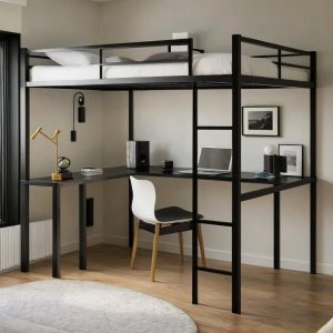 Кровать-чердак с рабочим столом черная №259